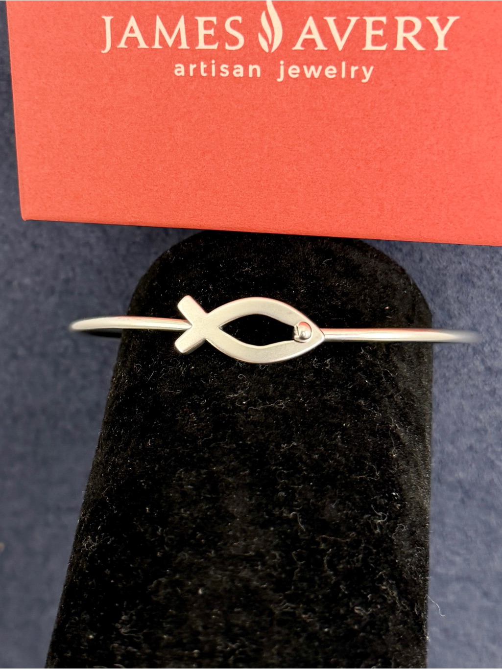 James Avery Sterling Silver Ichthus Fish Hook-On Bangle Bracelet; Large; Retired